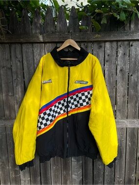 Vintage Racing Windbreaker Checkerboard Zip Jacket